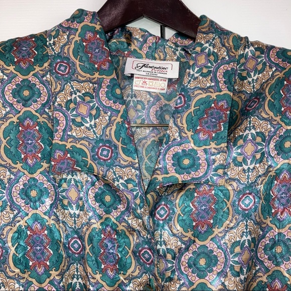 Vintage Florentine Petites Paisley Blue Green Button Up Long Sleeve Dress 14 - Picture 4 of 10
